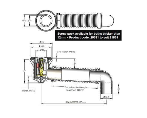 Pop Down Bath Waste with Flexidinger Connector